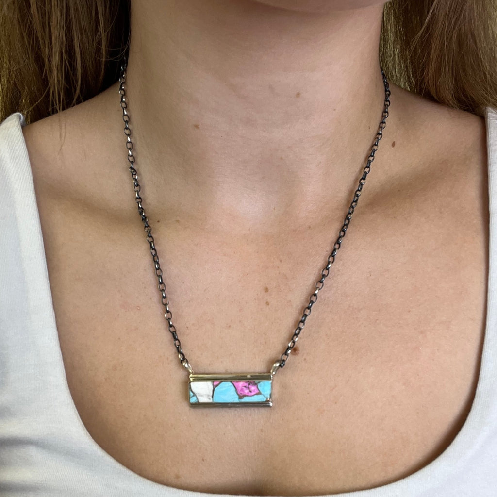 16 Inch Cotton Candy Bar Genuine Sterling Silver Necklace - Country Lace Boutique