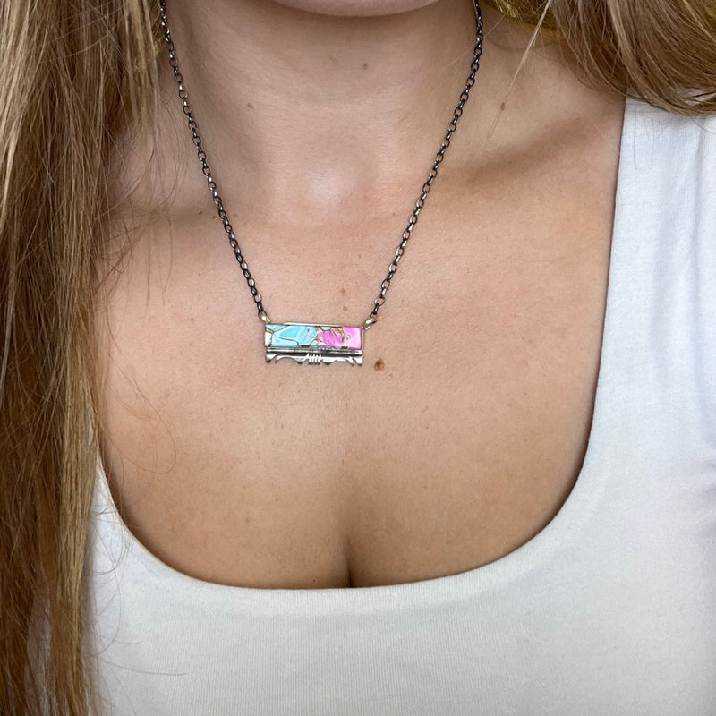 16 Inch Cotton Candy Bar W/ Fancy Detail Genuine Sterling Silver Necklace - Country Lace Boutique