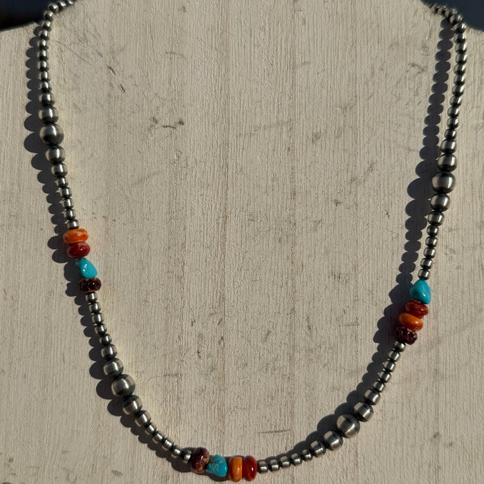 16 inch Fun Multi & Navajo Pearls Patterned Sterling Silver Necklace - Country Lace Boutique