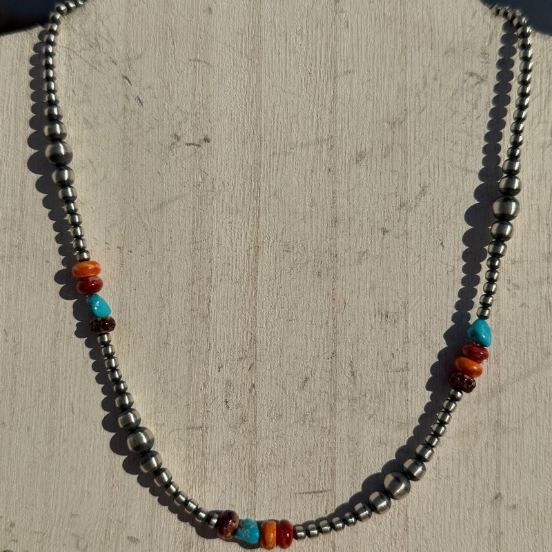 16 inch Fun Multi & Navajo Pearls Patterned Sterling Silver Necklace - Country Lace Boutique