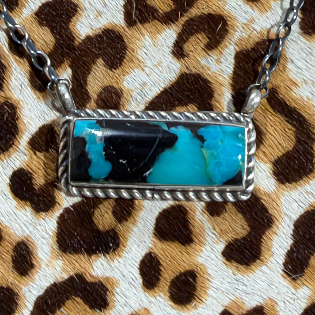 16 inch Kingman Black J Bar Sterling Silver Necklace - Country Lace Boutique