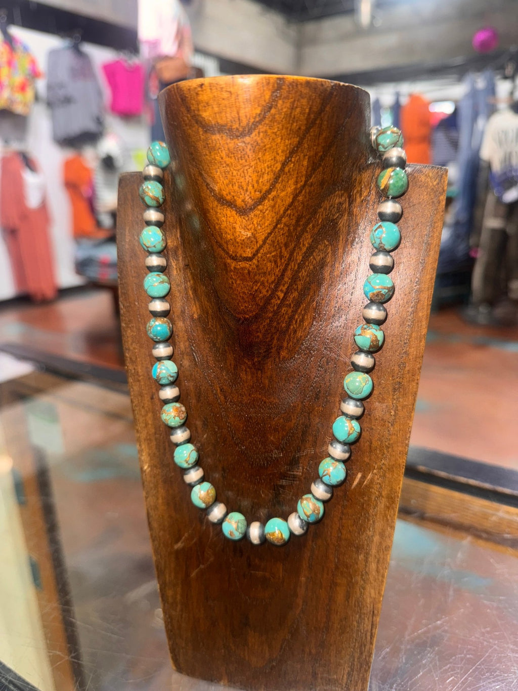 16 inch Kingman Turquoise & Bronze with Navajo Pearls Sterling Silver Genuine Necklace - Country Lace Boutique
