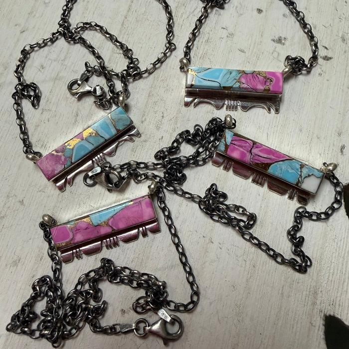 16 Inch Cotton Candy Bar W/ Fancy Detail Genuine Sterling Silver Necklace
