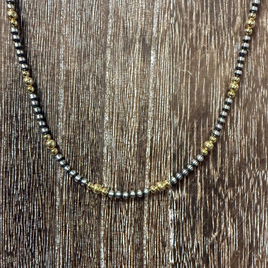 16 inch 3mm Navajo Pearl With 3 & 4mm Gold Plated Pearls Genuine Necklace