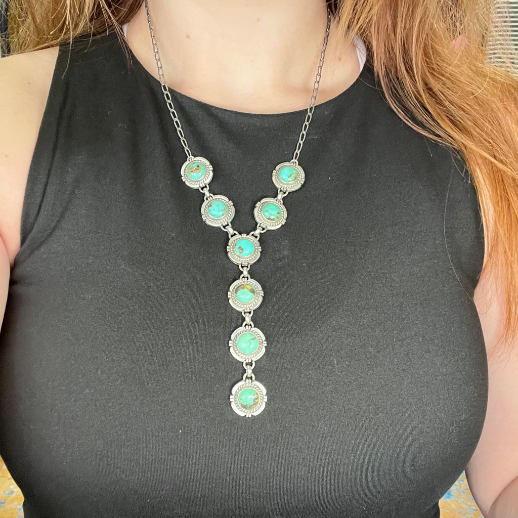 Show Stopping Turquoise Lariat Genuine Necklace