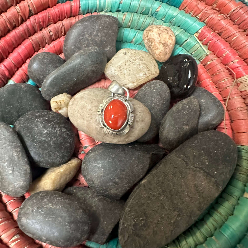 Dainty Red Coral with Sterling Silver Pendant for Necklace