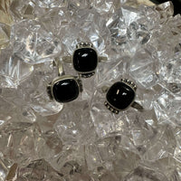 Square Black Onyx with Ball Detail Sterling Silver Ring