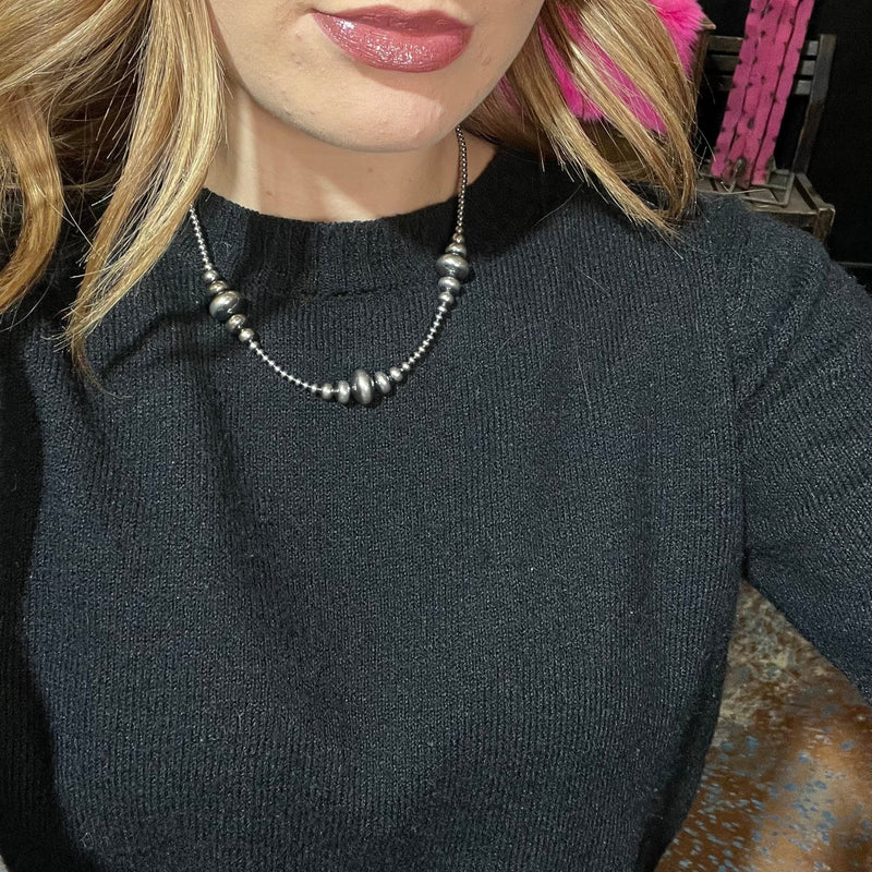 18 inch 3 - 14mm Rondelle Navajo Pearl Sterling Silver Necklace - Country Lace Boutique