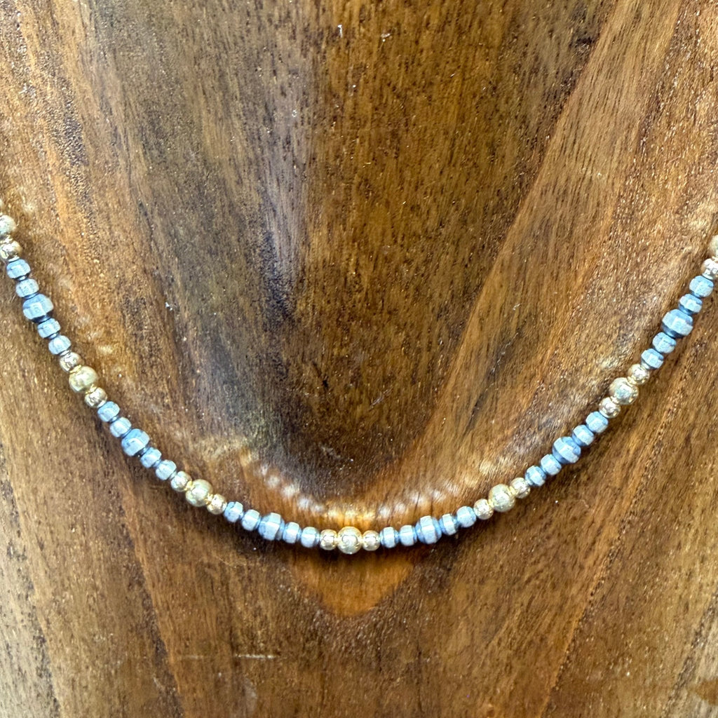 18 inch 3,4mm Navajo Pearls Patterned with Gold Plated Pearls Sterling Silver Necklace - Country Lace Boutique