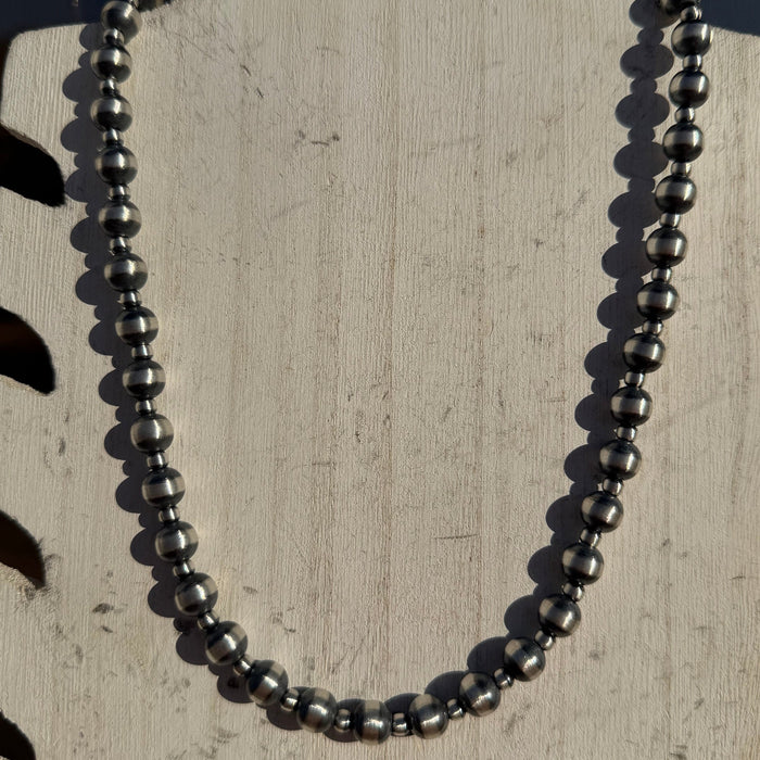 18 inch 4 & 8mm Navajo Pearls Patterned Sterling Silver Necklace - Country Lace Boutique