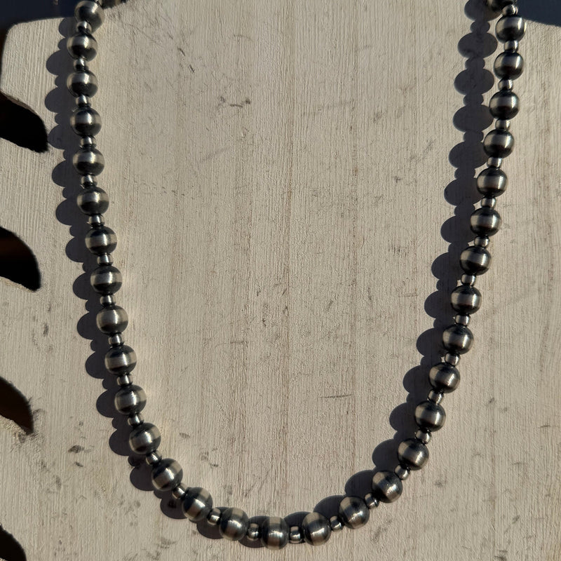 18 inch 4 & 8mm Navajo Pearls Patterned Sterling Silver Necklace - Country Lace Boutique