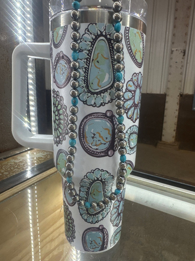 18 inch 8mm Navajo Pearl w/ Sleeping Beauty Sterling Silver Necklace - Country Lace Boutique