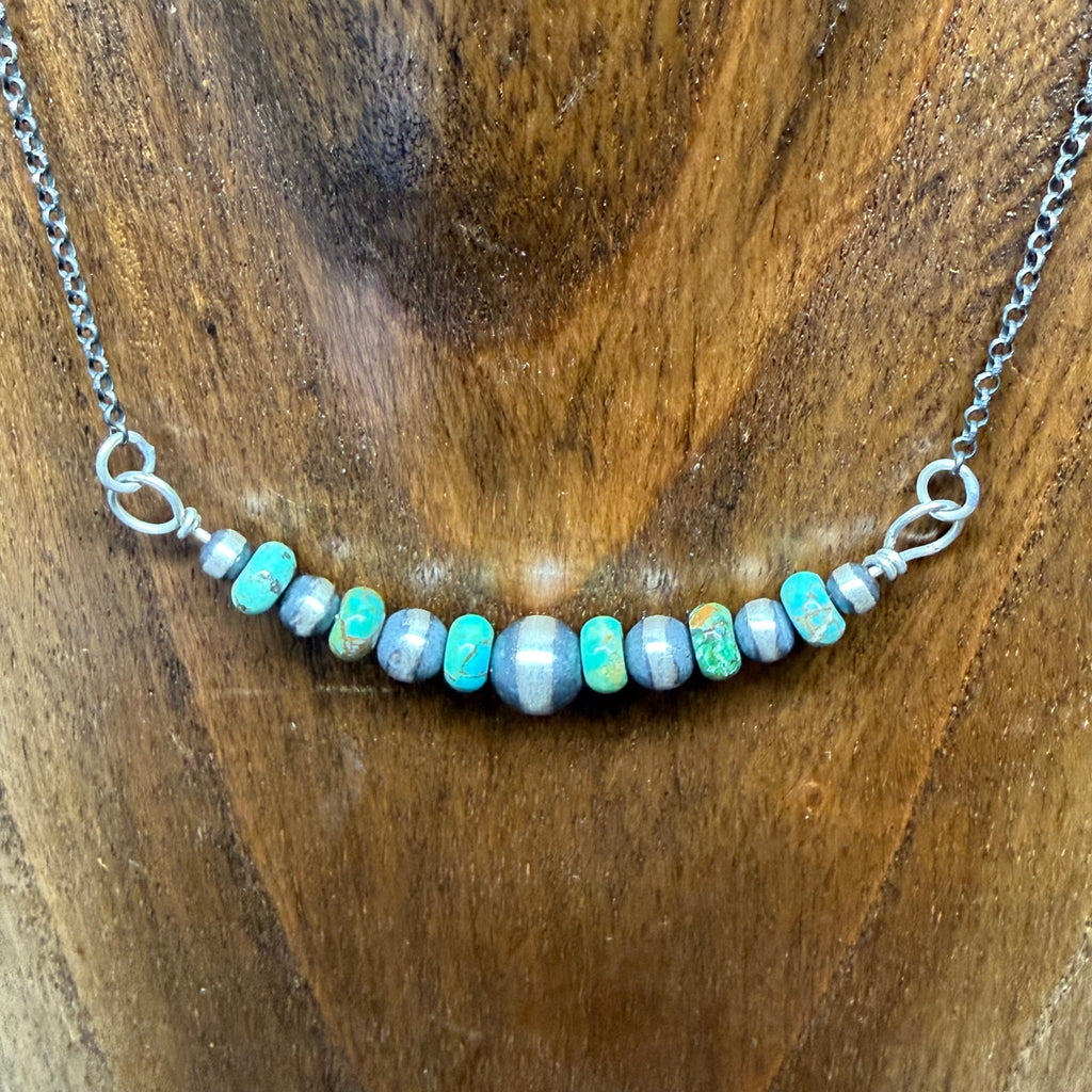 18 inch Chain with 4,5,6,8 mm Navajo Pearl & Turquoise Detail Sterling Silver Necklace - Country Lace Boutique