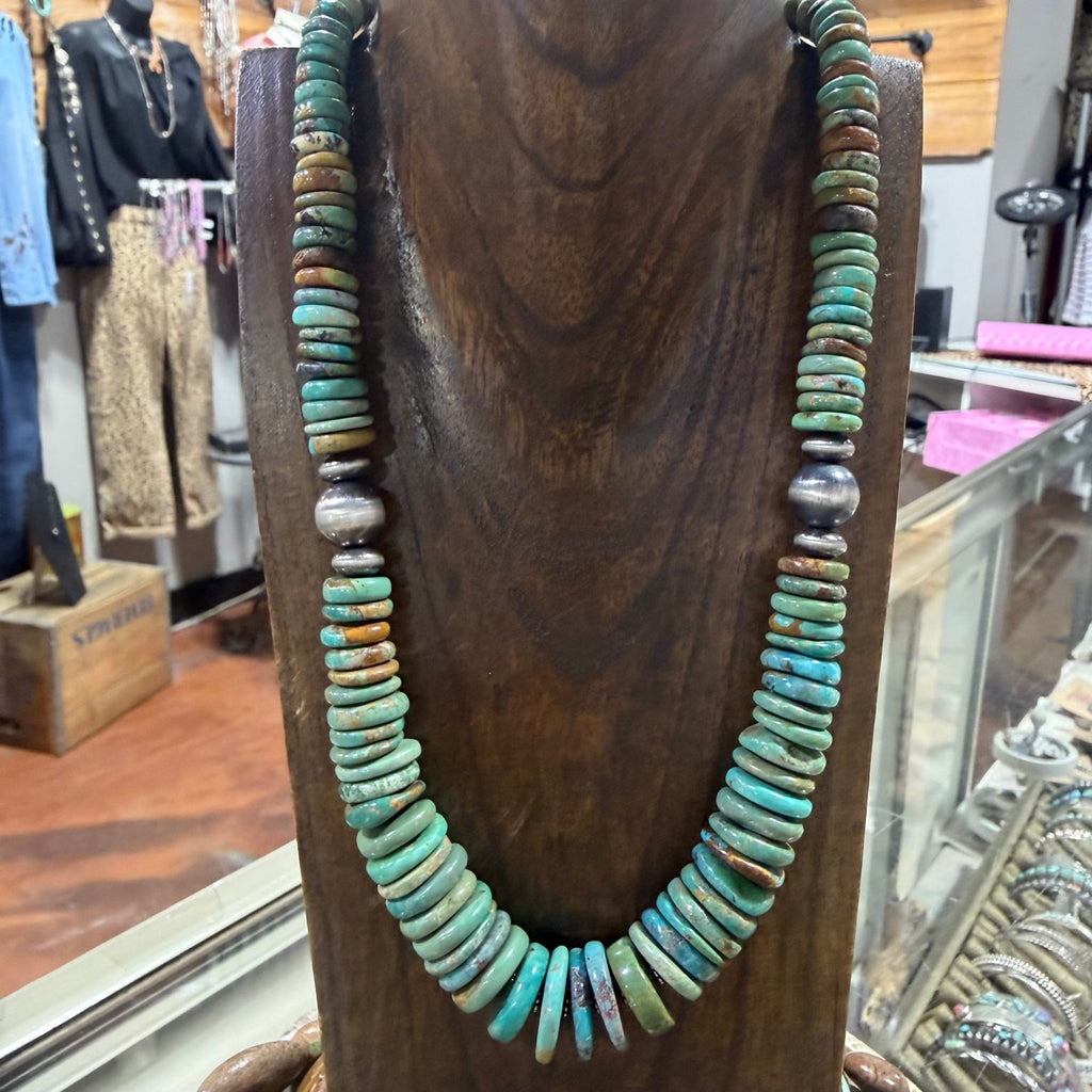 18 inch Graduated Turquoise Rondelle with Pearl Detail Sterling Silver Necklace - Country Lace Boutique