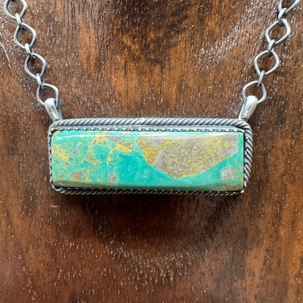 18 inch Kingman Turquoise Bar Sterling Silver Necklace - Country Lace Boutique