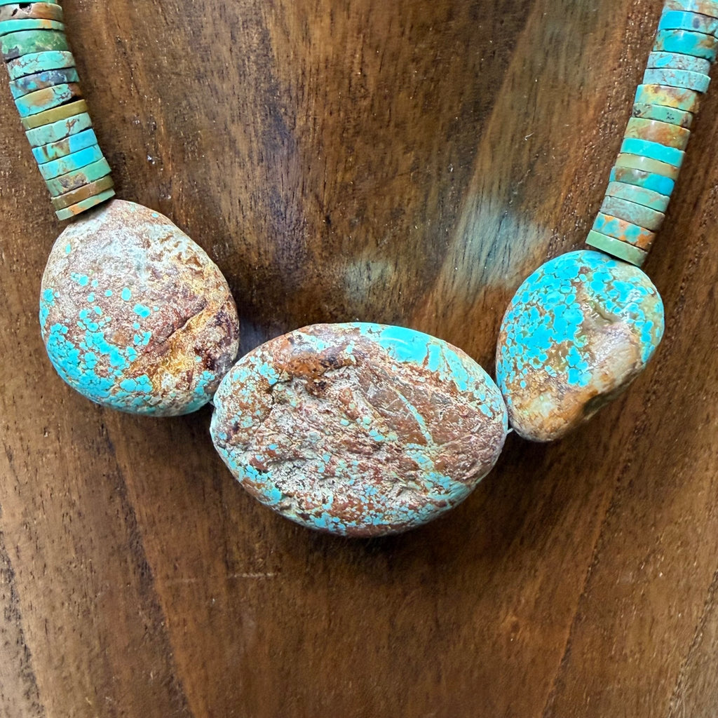 18 inch Kingman Turquoise with 3 Turquoise Stones Sterling Silver Necklace - Country Lace Boutique