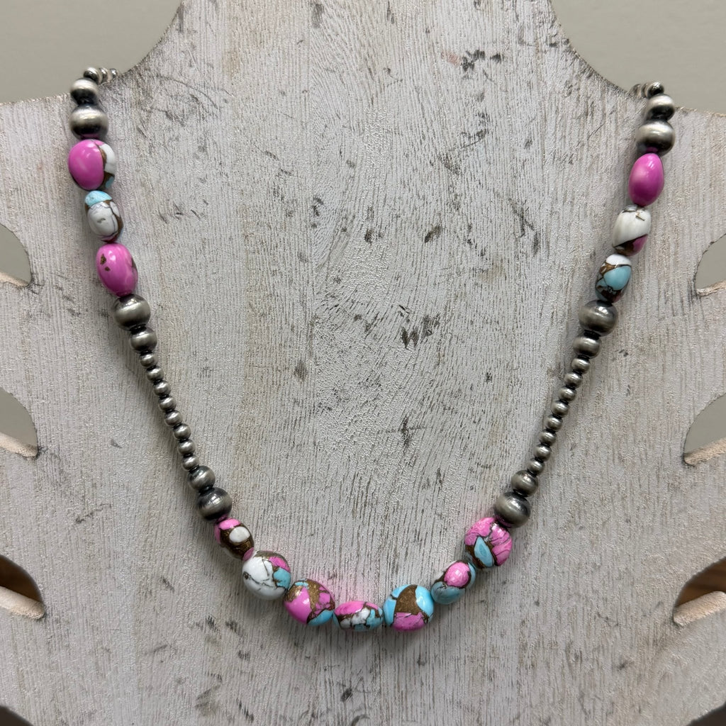 18 Inch Patterned Navajo Pearls & Cotton Candy Sterling Silver Necklace - Country Lace Boutique
