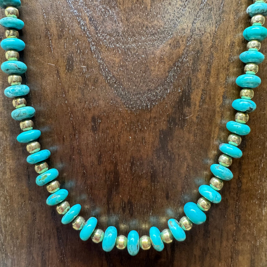 18 inch Patterned Turquoise with 5mm Gold Plated Pearls Sterling Silver Necklace - Country Lace Boutique