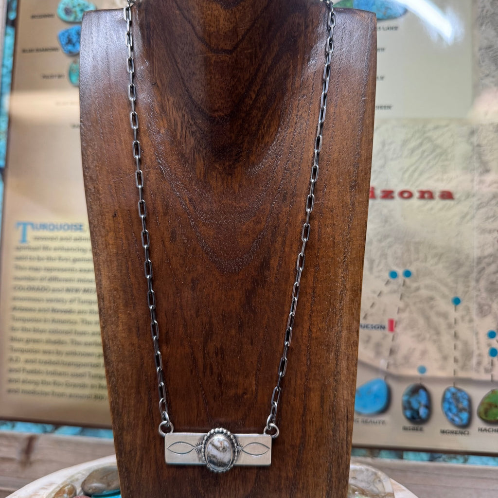18 inch Sterling Bar with White Buffalo Paper Clip Sterling Silver Necklace - Country Lace Boutique