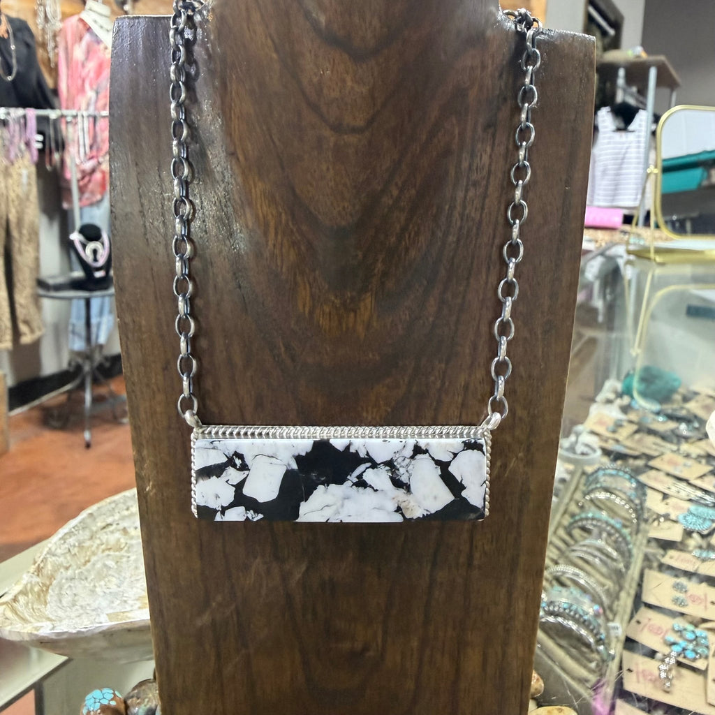 18 inch White Buffalo Composite Bar Sterling Silver Necklace - Country Lace Boutique