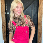 Hot Pink Risen Overalls Crop Jeans / Small