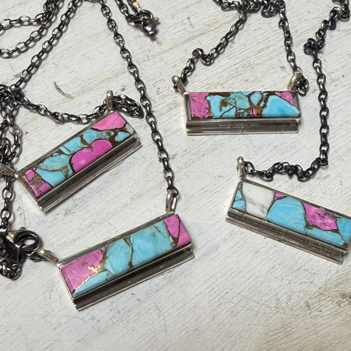 18 Inch Cotton Candy Bar Genuine Sterling Silver Necklace