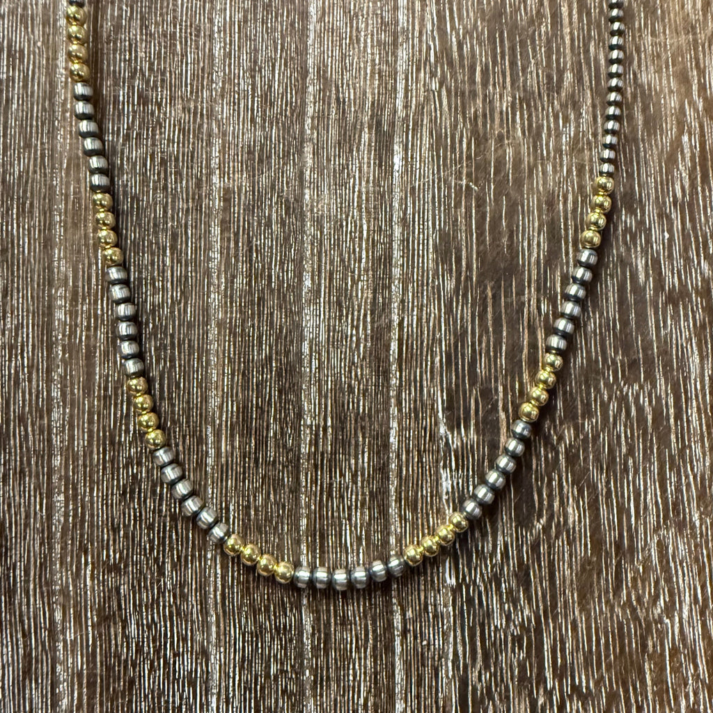 18 inch 3mm & 4mm Navajo Pearl With Gold Plated Pearls Genuine Necklace