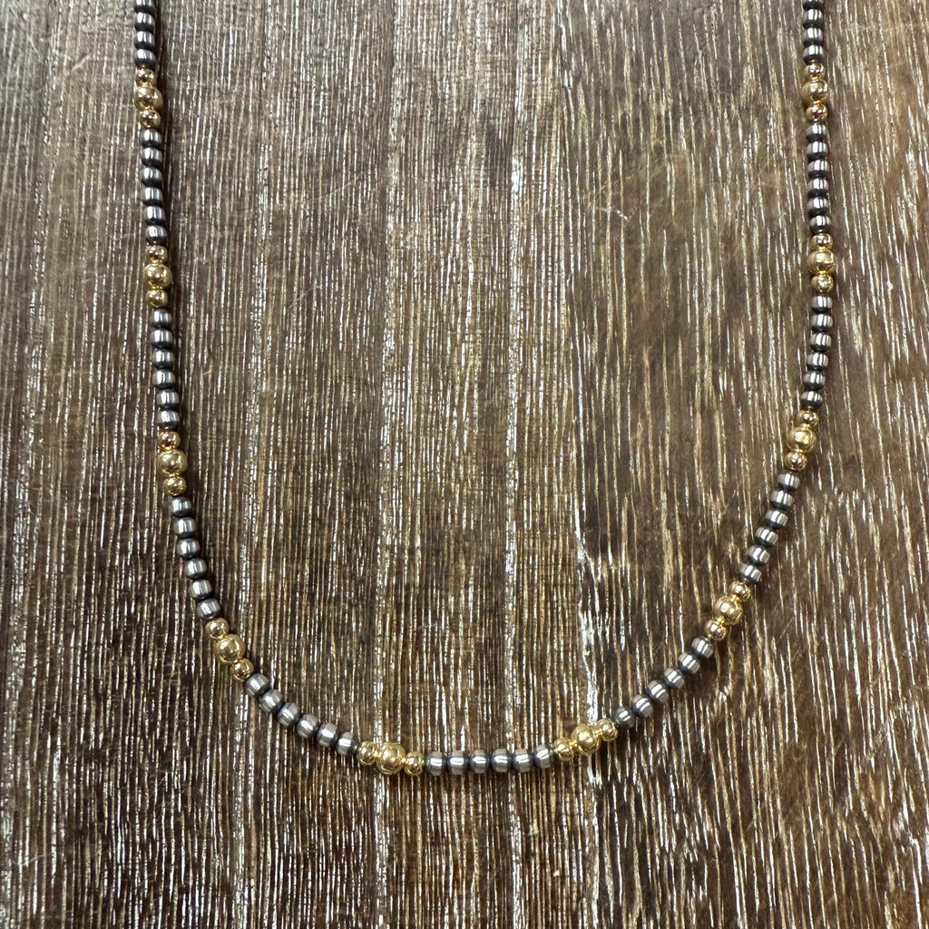 18 inch 3mm Navajo Pearl With 3 & 4mm Gold Plated Pearls Genuine Necklace