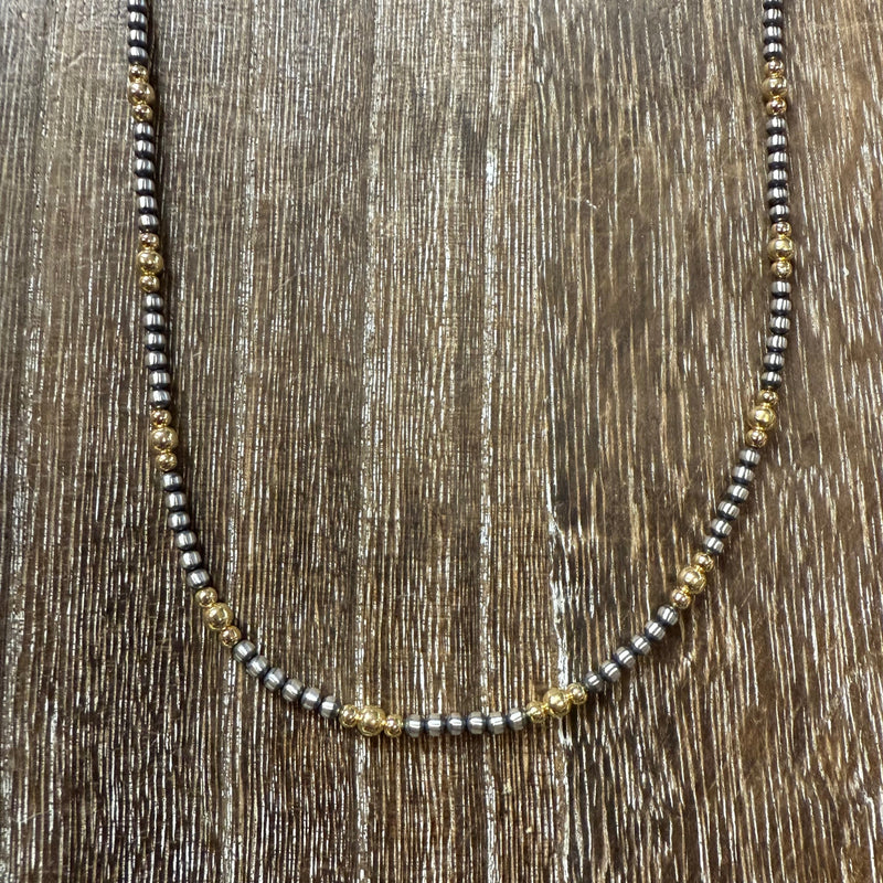 18 inch 3mm Navajo Pearl With 3 & 4mm Gold Plated Pearls Genuine Necklace
