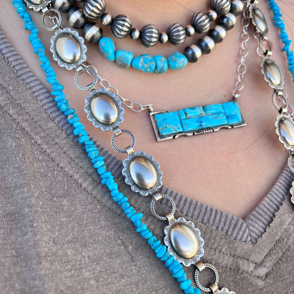 19 Inch Blue Cobblestone Big Bar Sterling Silver Necklace - Country Lace Boutique