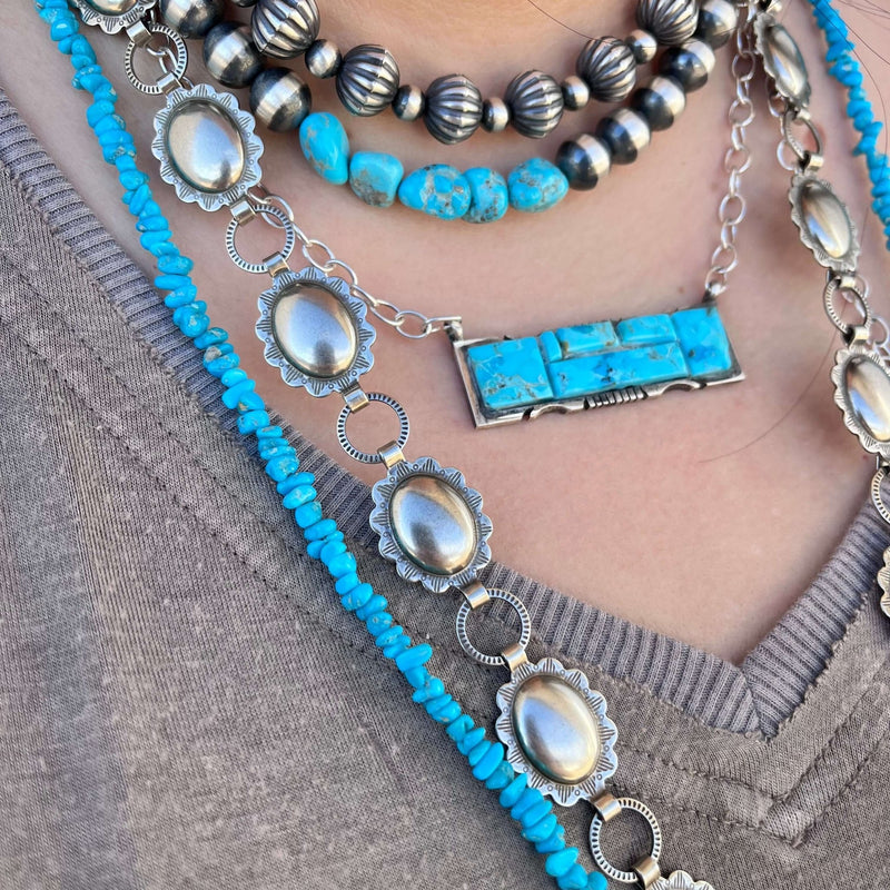 19 Inch Blue Cobblestone Big Bar Sterling Silver Necklace - Country Lace Boutique