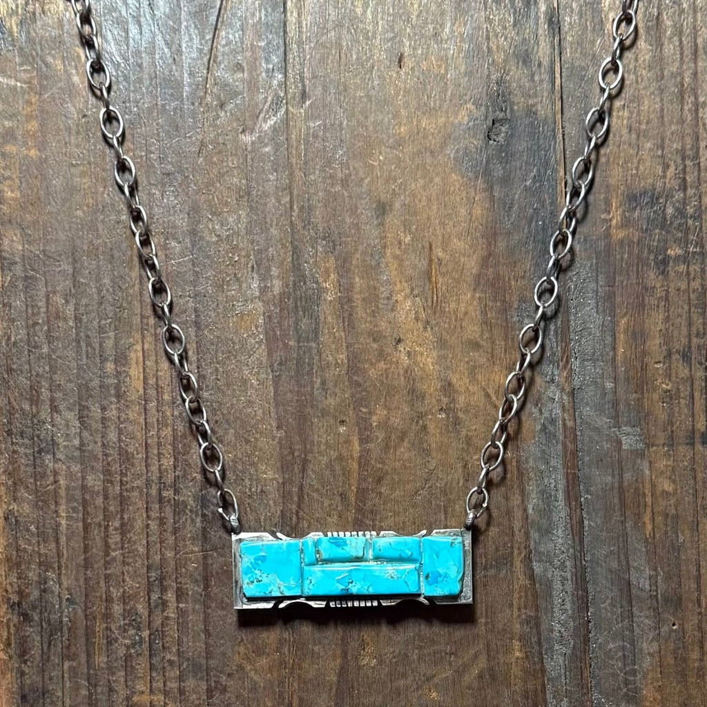 19 Inch Blue Cobblestone Big Bar Sterling Silver Necklace - Country Lace Boutique
