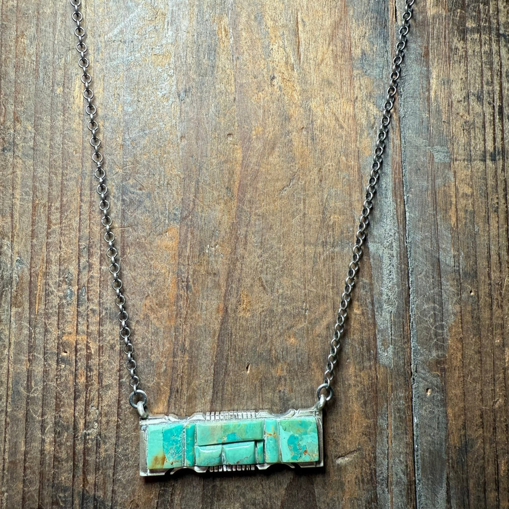 19 Inch Green Cobblestone Big Bar Sterling Silver Necklace - Country Lace Boutique