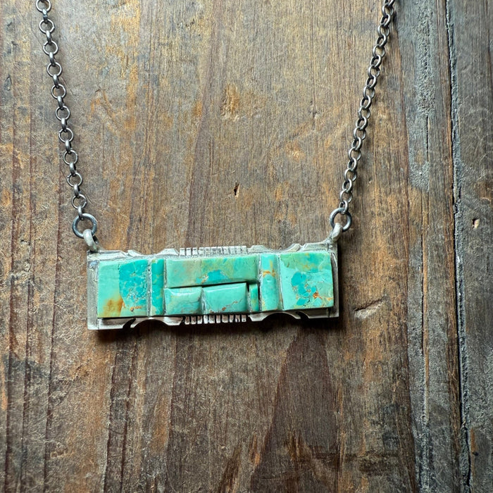 19 Inch Green Cobblestone Big Bar Sterling Silver Necklace - Country Lace Boutique