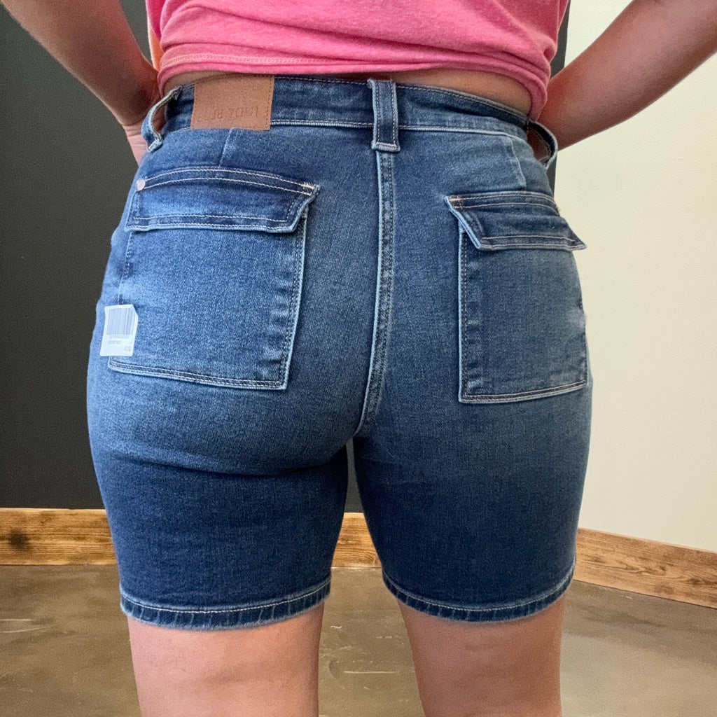 Judy Blue Full Size High Waist Bermudas Jeans W/ Back Flap Pockets Plus Size