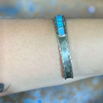 Light Blue Opal Inlay with Sterling Silver Detail Cuff Genuine Bracelet.