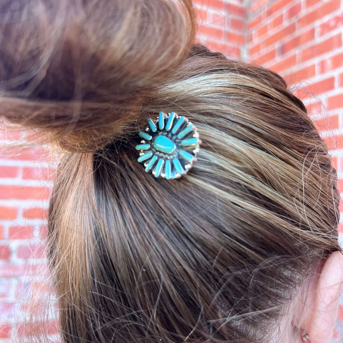 Turquoise Cluster Hat Sterling Silver Pin