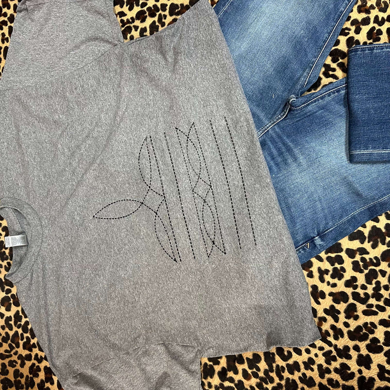 Heather Gray & Black Boot Stitch Crew Neck T-shirt