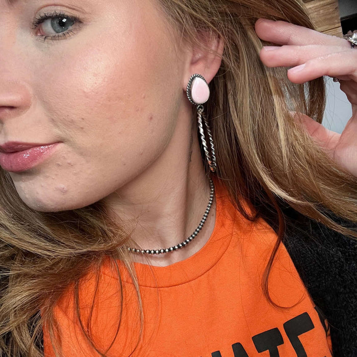 Pink Conch Hoop Post Sterling Silver Earring