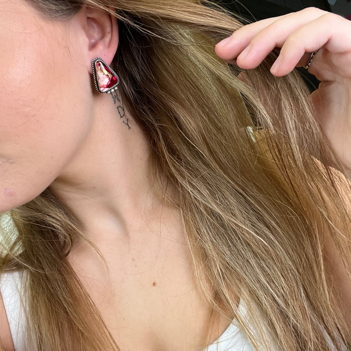 Dahlia Rose Triangle W/ Ball Detail Post Genuine Sterling Silver Earring