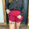 Maroon Smocked High Waisted Skort with Pockets