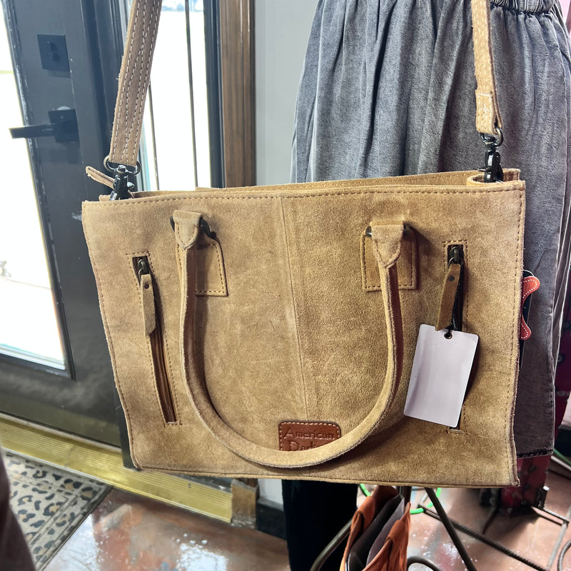 Tan Leather BootStitch Tooled Tote Purse