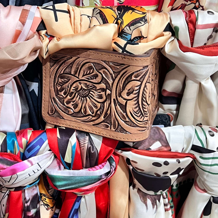 Natural Tooled Bi-fold Leather Wallet