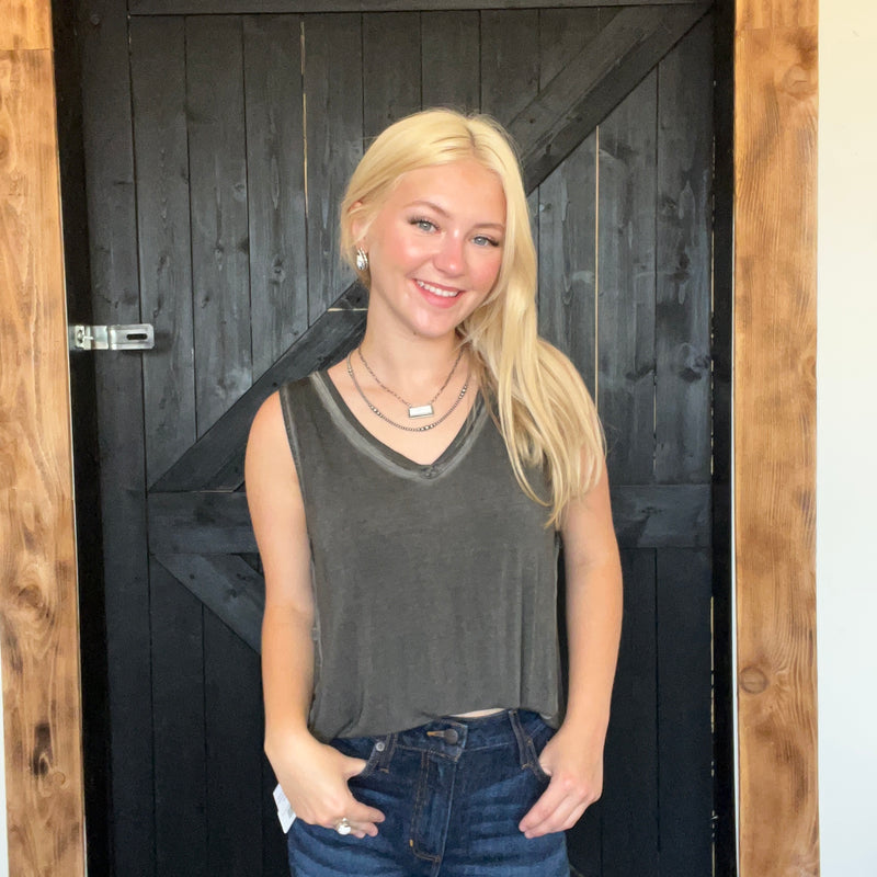 Charcoal Gray Inside Out Flowy Tank Top