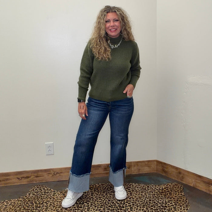 Olive Green Turtle Neck Long Sleeve Sweater