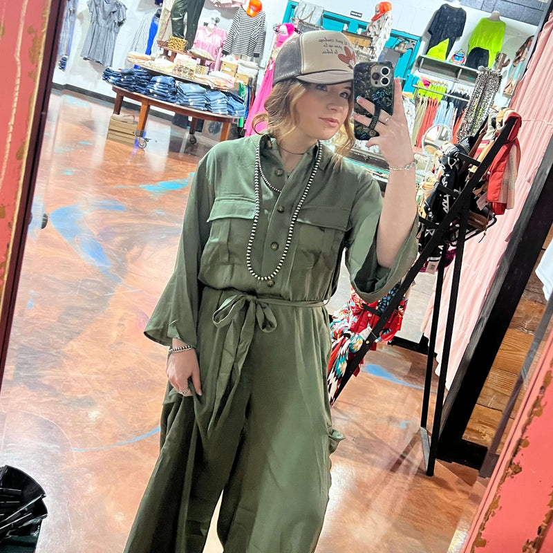 Silky Sage Gree  3/4 length sleeve Romper Jumpsuit