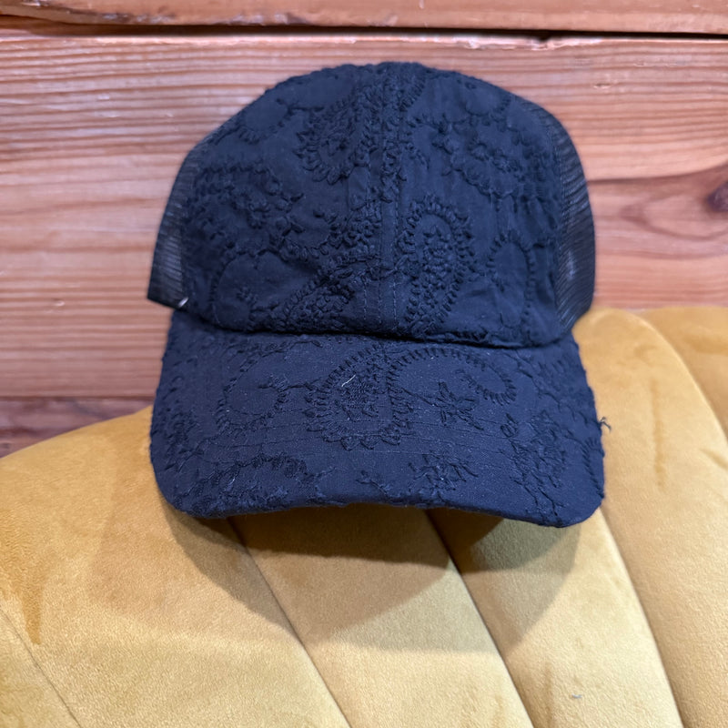 Black Paisley Pony Tail Criss Cross C.C.Hat