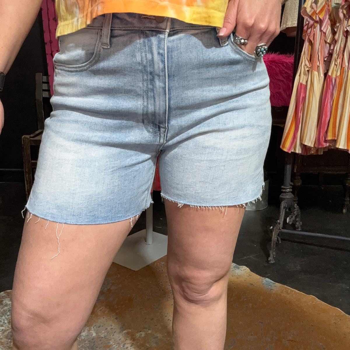 Risen Light Wash Denim Cut Off Shorts