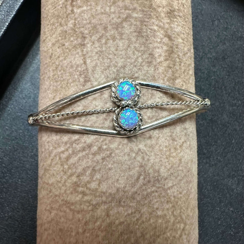 2 Stone Light Blue Opal Cuff Sterling Silver Bracelet - Country Lace Boutique