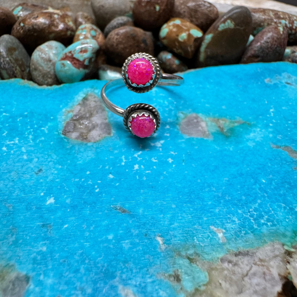 2 Stone Pink Opal Adjustable Sterling Silver Ring - Country Lace Boutique